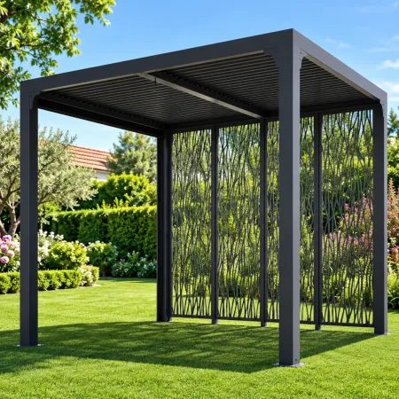 Pergola Bioclimatica 240x300 cm Alluminio Grigio con Pannelli Privacy