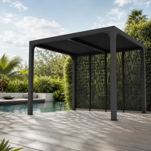 Pergola Bioclimatica 240x300 cm Alluminio Grigio con Pannelli Privacy