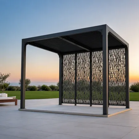 Pergola Bioclimatica 240x300 cm Alluminio Grigio con Pannelli Privacy