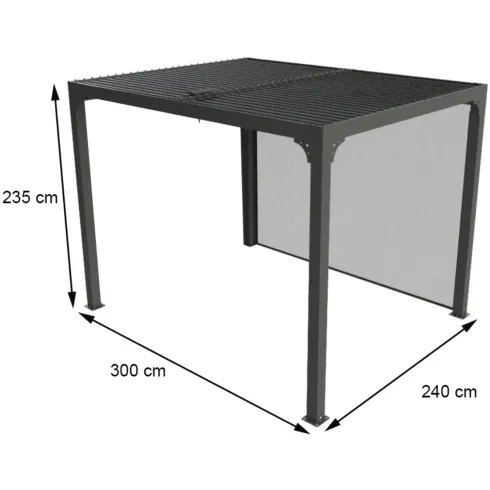 Pergola Bioclimatica in Alluminio 240x300 cm con Telo Laterale Manuale