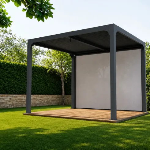 Pergola Bioclimatica in Alluminio 240x300 cm con Telo Laterale Manuale
