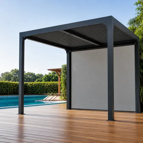 Pergola Bioclimatica in Alluminio 240x300 cm con Telo Laterale Manuale