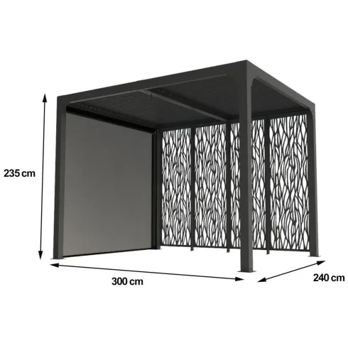 Pergola Bioclimatica Alluminio con Tenda Pannelli Privacy 240x300 cm
