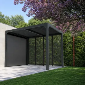 Pergola Bioclimatica Alluminio con Tenda Pannelli Privacy 240x300 cm 2