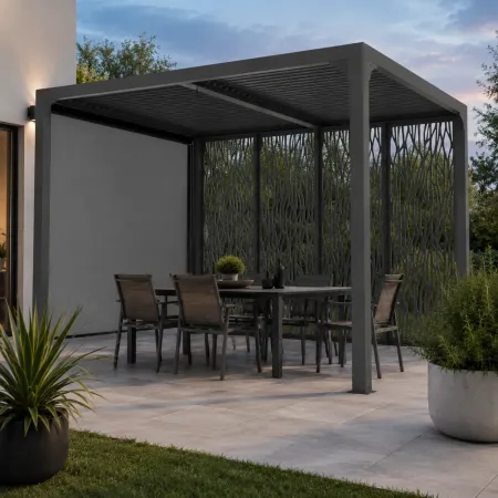 Pergola Bioclimatica Alluminio con Tenda Pannelli Privacy 240x300 cm