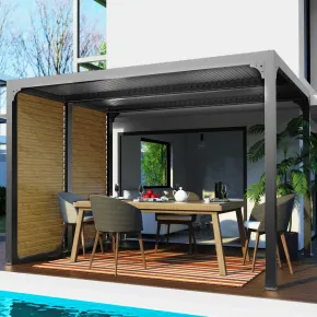 Pergola Bioclimatica in Alluminio 240x300 con Frangisole Simil Legno 2