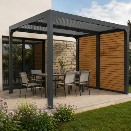 Pergola Bioclimatica in Alluminio 240x300 con Frangisole Simil Legno