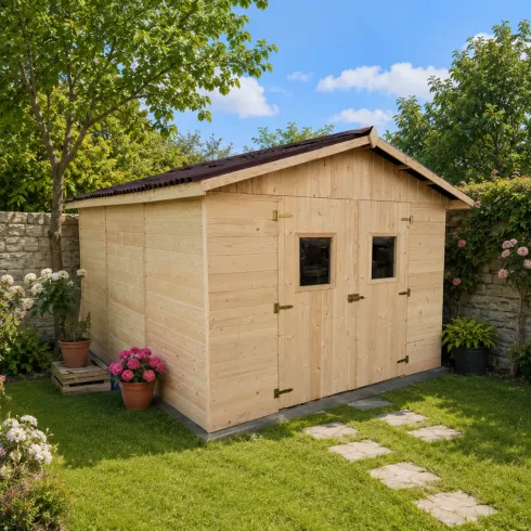 Casetta da Giardino in Legno Grezzo 3x4 m Pannelli 16 mm Porta Doppia