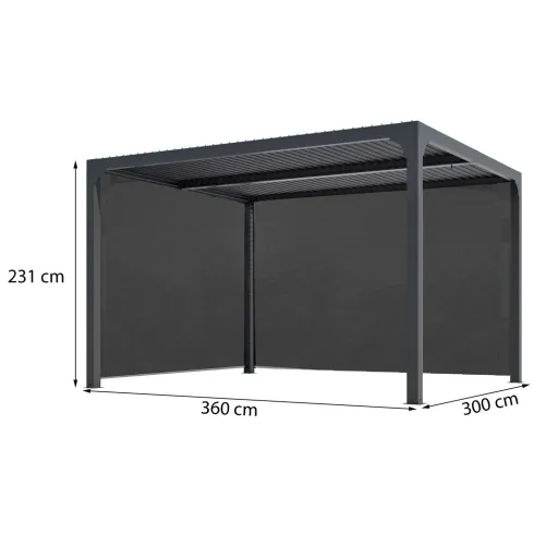 Pergola Bioclimatica in Alluminio 360x300 cm con 2 Teli Laterali Grigi