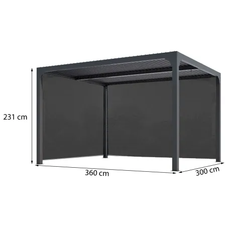 Pergola Bioclimatica in Alluminio 360x300 cm con 2 Teli Laterali Grigi