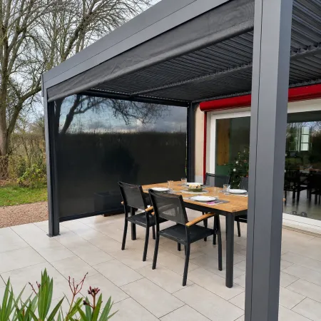 Pergola Bioclimatica in Alluminio 360x300 cm con 2 Teli Laterali Grigi