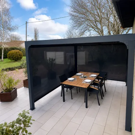 Pergola Bioclimatica in Alluminio 360x300 cm con 2 Teli Laterali Grigi