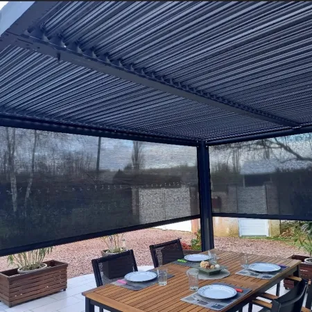 Pergola Bioclimatica in Alluminio 360x300 cm con 2 Teli Laterali Grigi