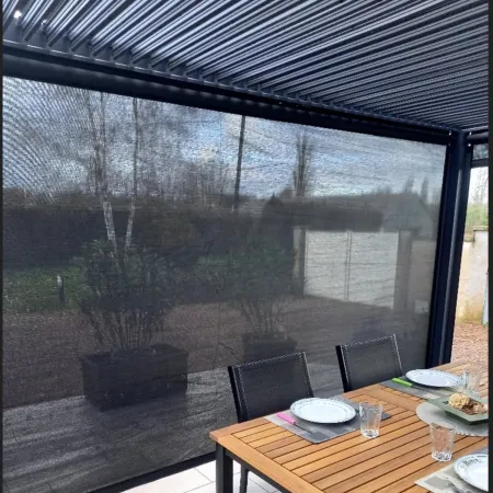 Pergola Bioclimatica in Alluminio 360x300 cm con 2 Teli Laterali Grigi
