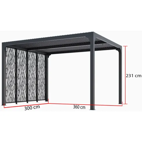 Pergola Bioclimatica con 4 Pannelli Frangivista 360x300 cm Alluminio