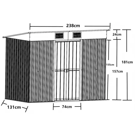 Casetta in Metallo 238x131 cm Rimessa Attrezzi con Tetto Monofalda