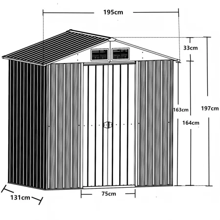 Casetta da Giardino in Acciaio Zincato 195x131 cm Doppia Porta Box