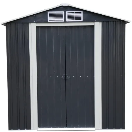 Casetta da Giardino in Acciaio Zincato 195x131 cm Doppia Porta Box