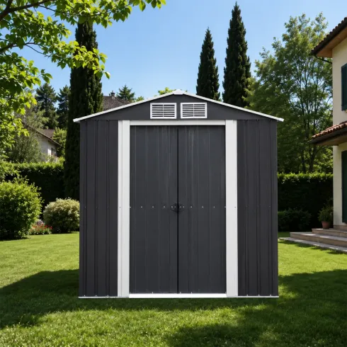 Casetta da Giardino in Acciaio Zincato 195x131 cm Doppia Porta Box