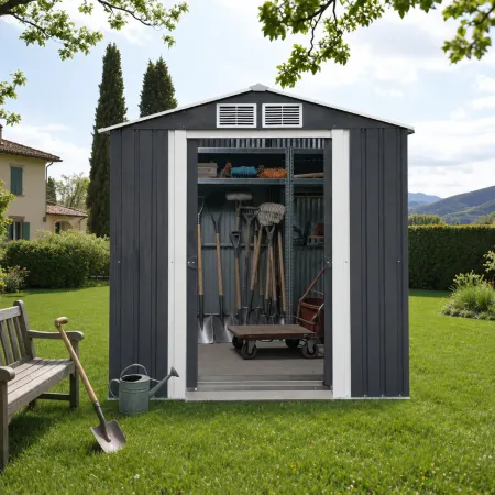 Casetta da Giardino in Acciaio Zincato 195x131 cm Doppia Porta Box