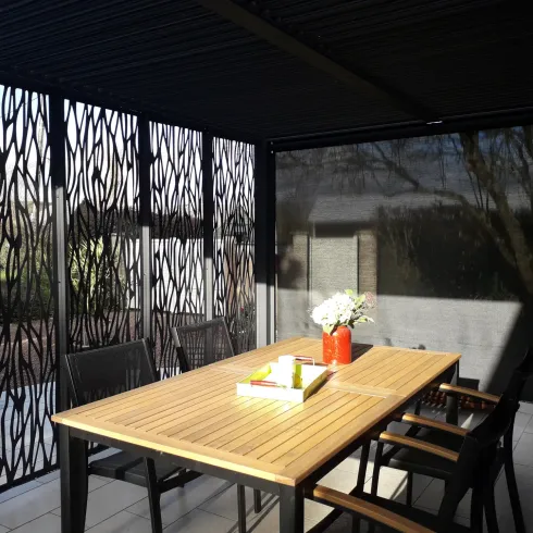 Pergola Bioclimatica in Alluminio 360x300 cm con Tenda e 5 Pannelli