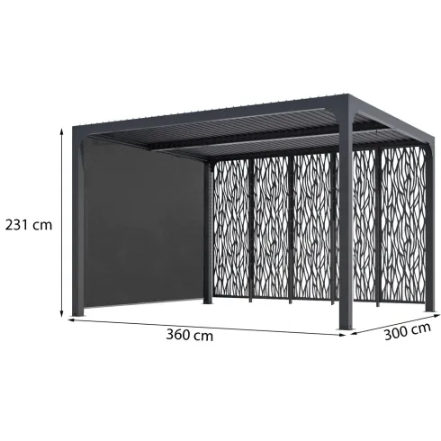 Pergola Bioclimatica in Alluminio 360x300 cm con Tenda e 5 Pannelli