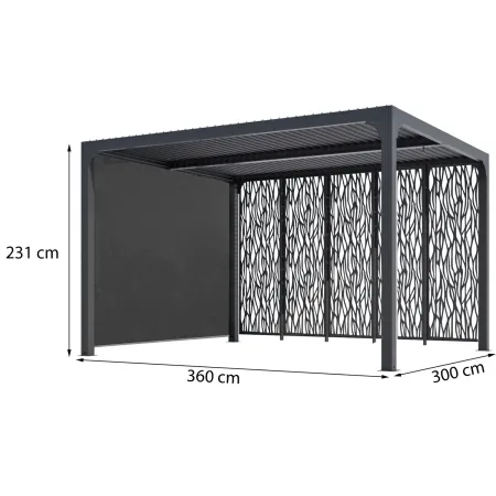 Pergola Bioclimatica in Alluminio 360x300 cm con Tenda e 5 Pannelli