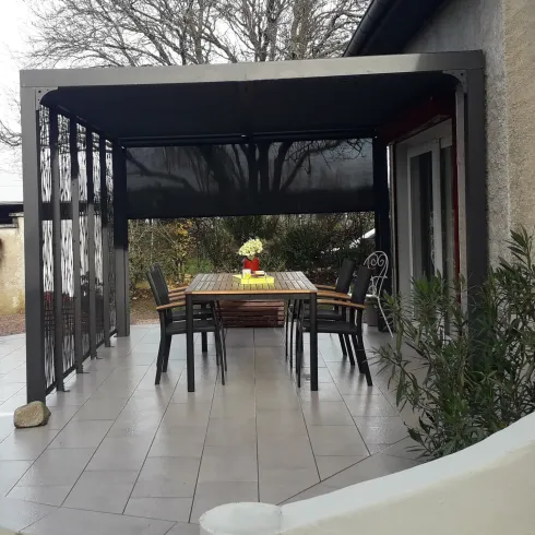 Pergola Bioclimatica in Alluminio 360x300 cm con Tenda e 5 Pannelli