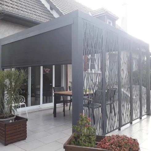 Pergola Bioclimatica in Alluminio 360x300 cm con Tenda e 5 Pannelli
