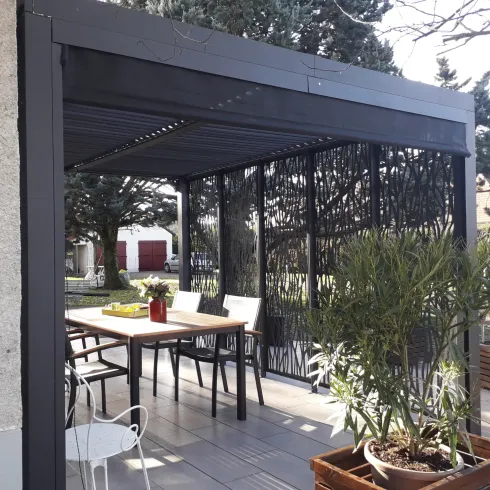 Pergola Bioclimatica in Alluminio 360x300 cm con Tenda e 5 Pannelli