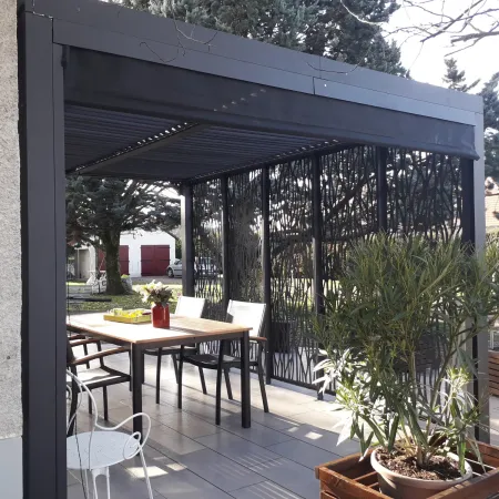 Pergola Bioclimatica in Alluminio 360x300 cm con Tenda e 5 Pannelli