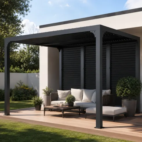 Pergola Bioclimatica 360x300 in Alluminio con Lamelle Effetto Legno