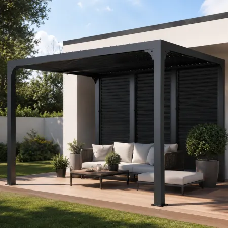 Pergola Bioclimatica 360x300 in Alluminio con Lamelle Effetto Legno