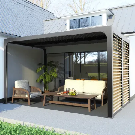 Pergola Bioclimatica in Alluminio con Lamelle Effetto Legno 360x300