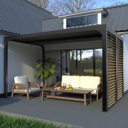 Pergola Bioclimatica in Alluminio con Lamelle Effetto Legno 360x300