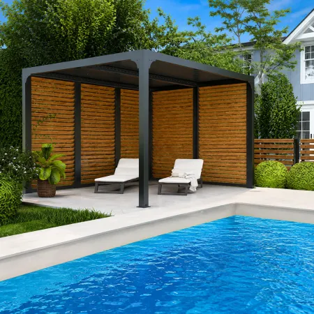 Pergola Bioclimatica 360x300 cm con Lamelle Effetto Legno 2 Lati