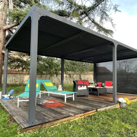 Pergola Bioclimatica Doppia 360x600 Lamelle Orientabili Tenda Laterale