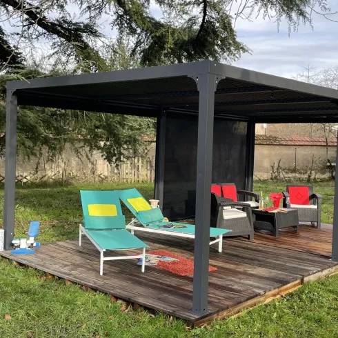 Pergola Bioclimatica Doppia 360x600 in Alluminio con 2 Tende Laterali