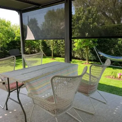 Pergola Bioclimatica Doppia 360x600 in Alluminio con 2 Tende Laterali