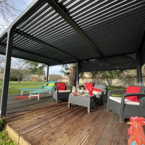 Pergola Bioclimatica Doppia 360x600 in Alluminio con 2 Tende Laterali