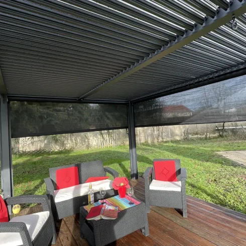 Pergola Bioclimatica Doppia 360x600 in Alluminio con 2 Tende Laterali