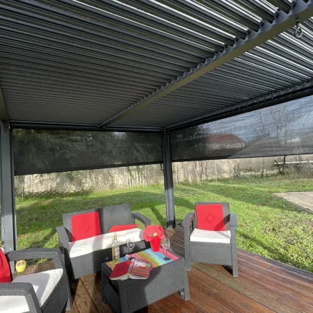 Pergola Bioclimatica Doppia 360x600 in Alluminio con 2 Tende Laterali