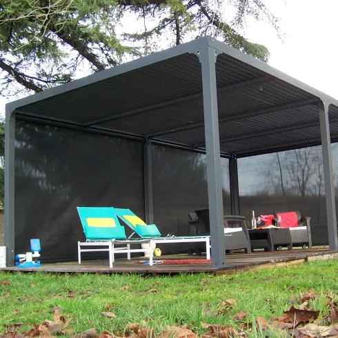Pergola Bioclimatica Doppia 360x600 in Alluminio con 2 Tende Laterali