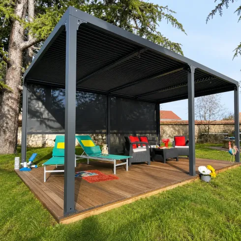 Pergola Bioclimatica Doppia 360x600 in Alluminio con 2 Tende Laterali