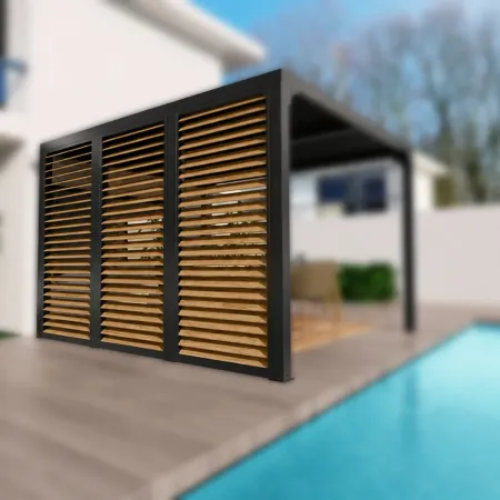 3 Veneziane in Alluminio Effetto Legno Pergola Bioclimatica Lato 3,6 m
