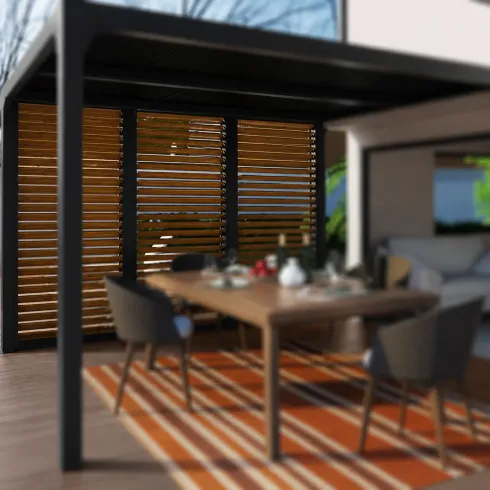 3 Veneziane in Alluminio Effetto Legno Pergola Bioclimatica Lato 3,6 m