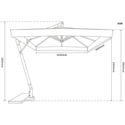 Ombrellone da Giardino Palo Laterale in Legno 4x4 m Ecrù con Manovella