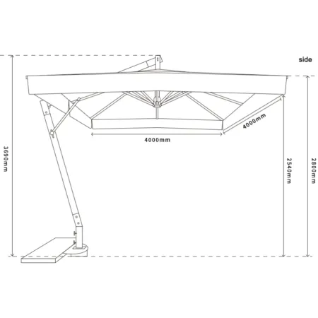 Ombrellone da Giardino Palo Laterale in Legno 4x4 m Ecrù con Manovella