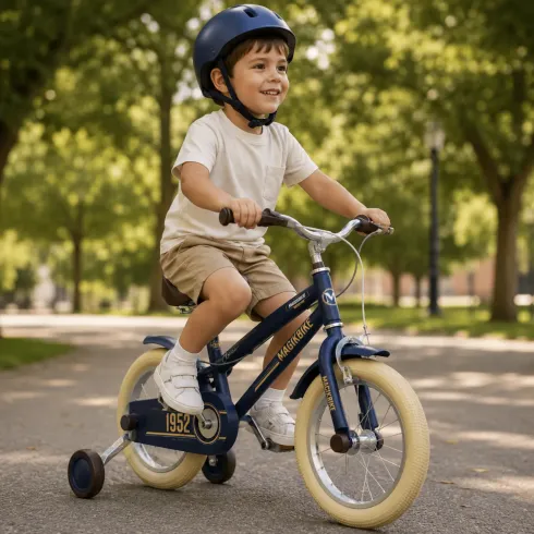 Bicicletta per Bambini 12" Blu Vintage Regolabile con Stabilizzatori