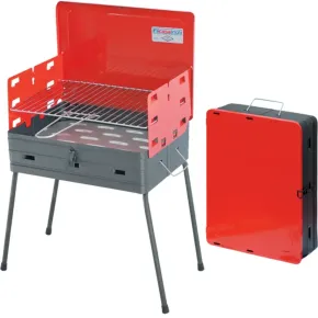 Barbecue a Carbonella 40x30 Richiudibile a Valigetta Rosso Regolabile